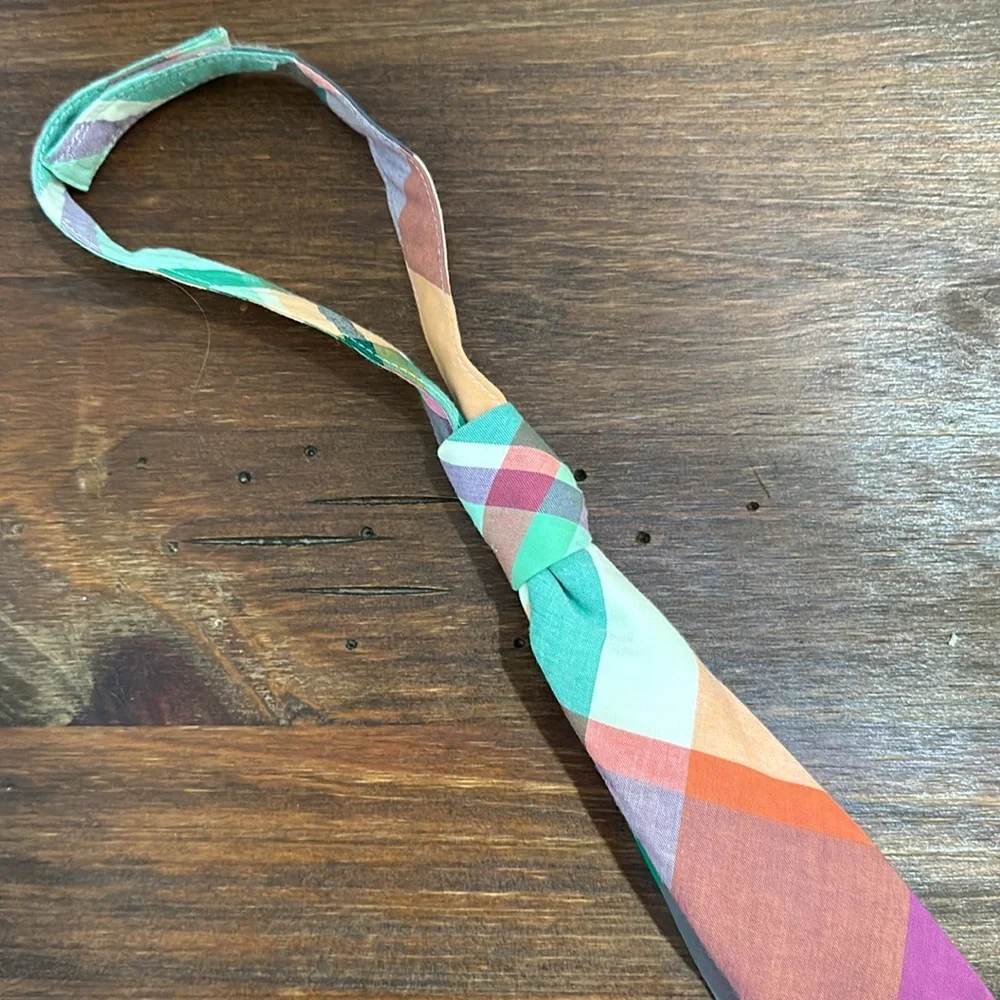 Gymboree Kids M/L Velcro Plaid Tie Pink Orange Green Pastel